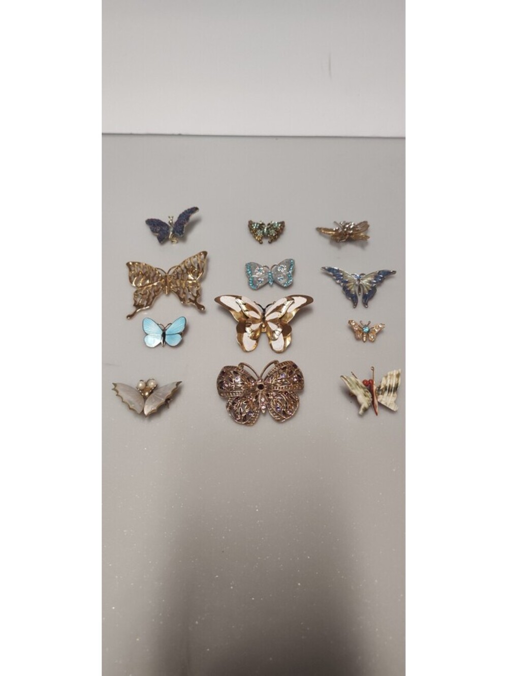 Vintage Estate Butterfly Brooch Lot 12 Rhinestone Enamel Shell Filigree Pins